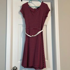 Limited Maroon and White Stripped Dress w/ Belt